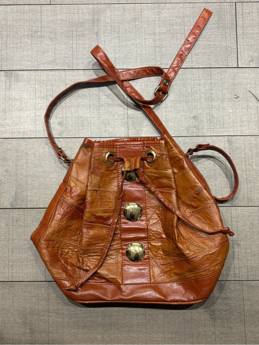 ♠️5/$25♠️Vintage Leather Western Patchwork Drawstring Bag